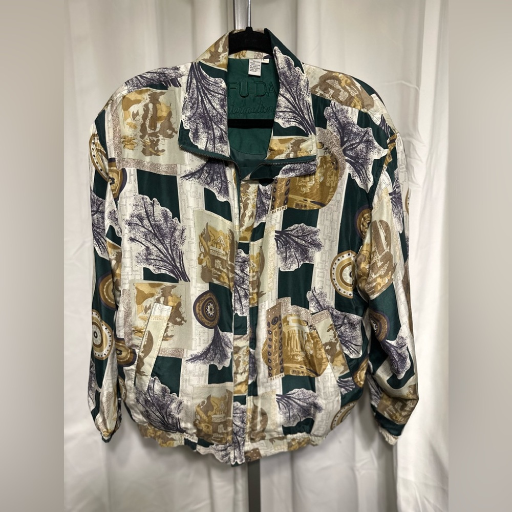 Men’s Green Mix “ Fuda “ Silk Bomber Jacket